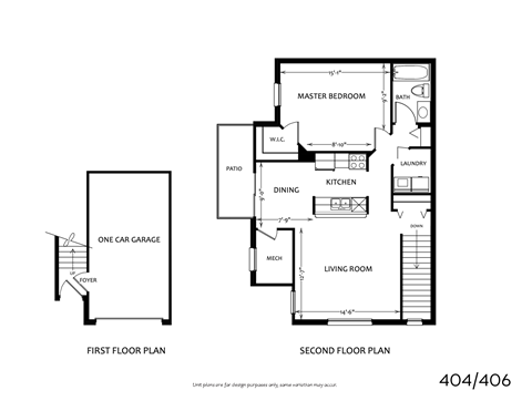 Floor plan for 1 bed, 1 bath, 857 sqft